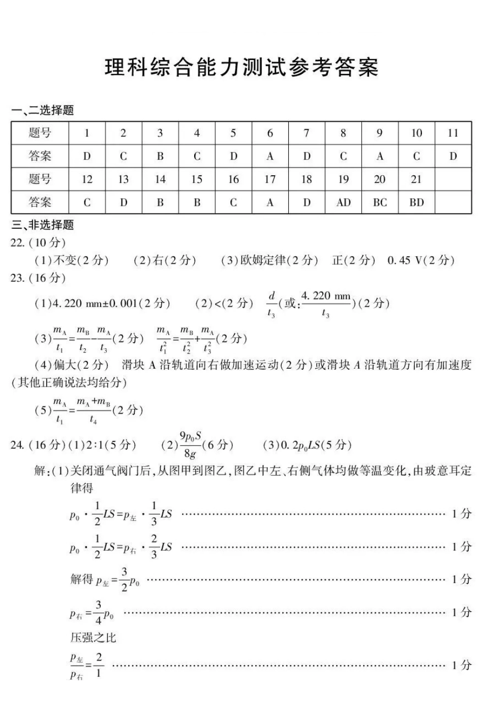 2026年普通高考四月适应性检测理综答案.pdf_第1页