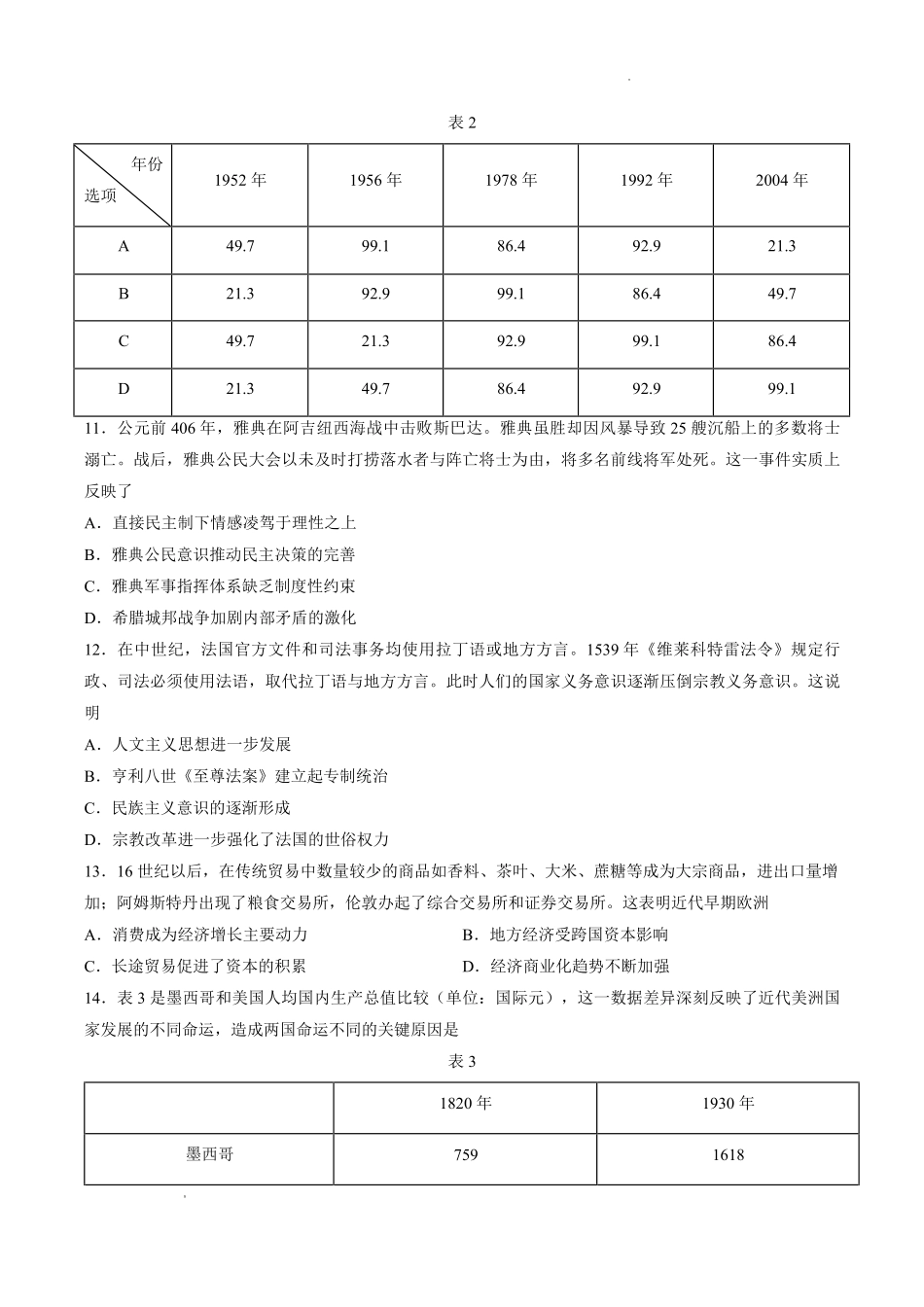 2026年普通高中学业水平4月调研历史.pdf_第3页