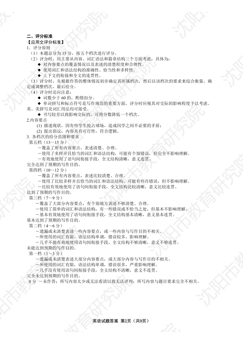 2026年沈阳市高中三年级教学质量监测（二）英语答案.pdf_第2页