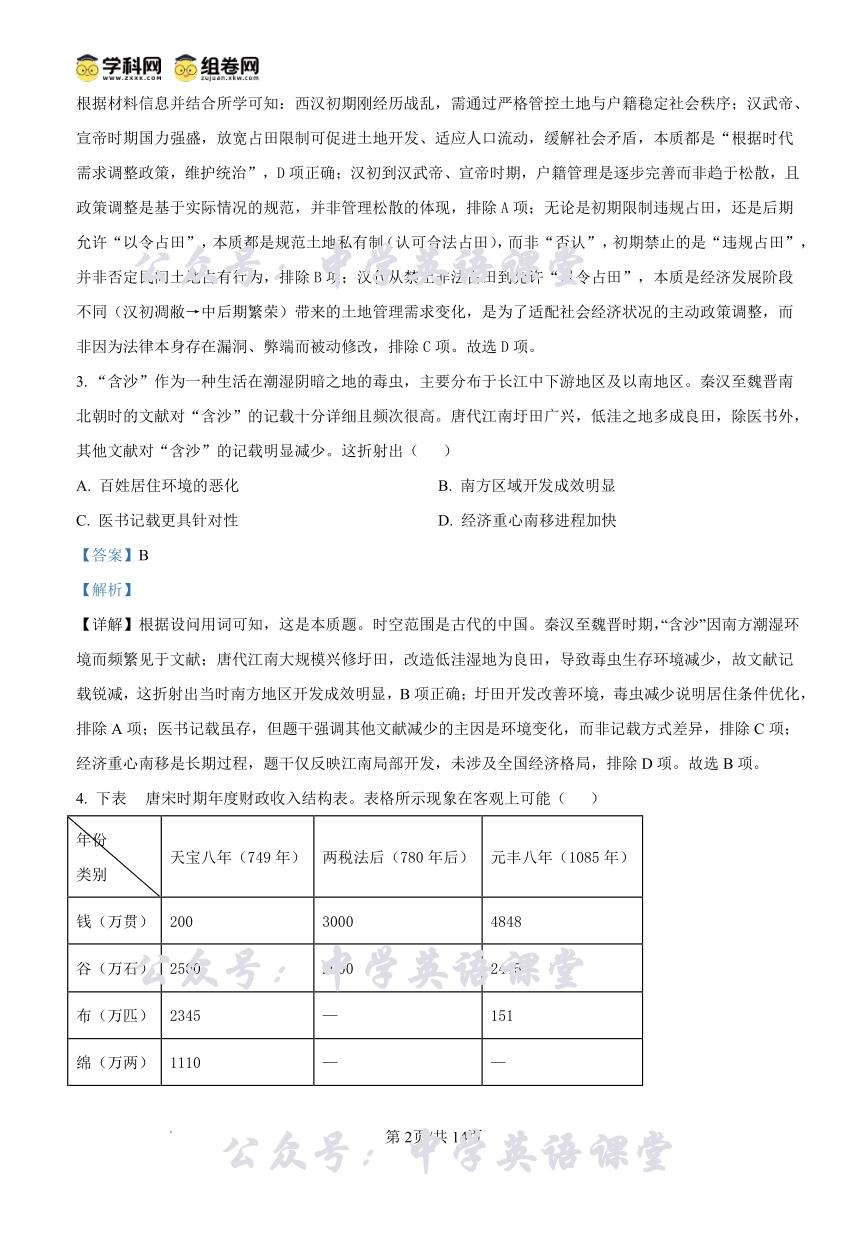 湖南师大附中2026届高三月考试卷(五)历史答案.pdf_第2页