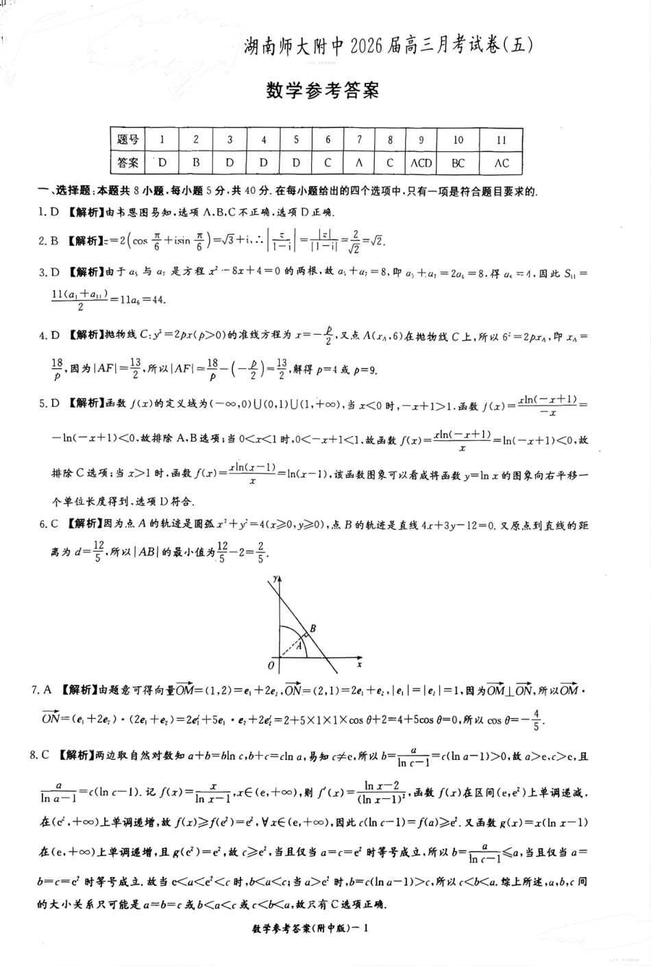 湖南师大附中2026届高三月考试卷(五)数学答案.pdf_第1页
