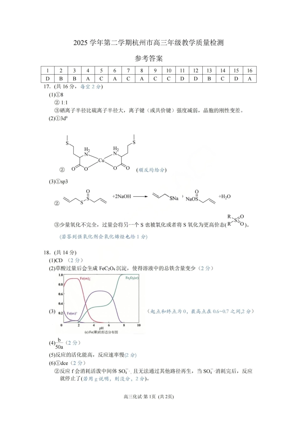 化学浙江杭州市2025学年第二学期杭州市高三年级教学质量检测(杭州二模)(4.7-4.9)(1).pdf_第1页