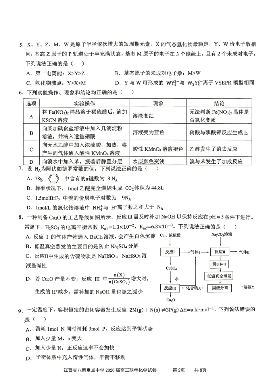 江西八所重点中学2026届高三联考化学.pdf_第2页