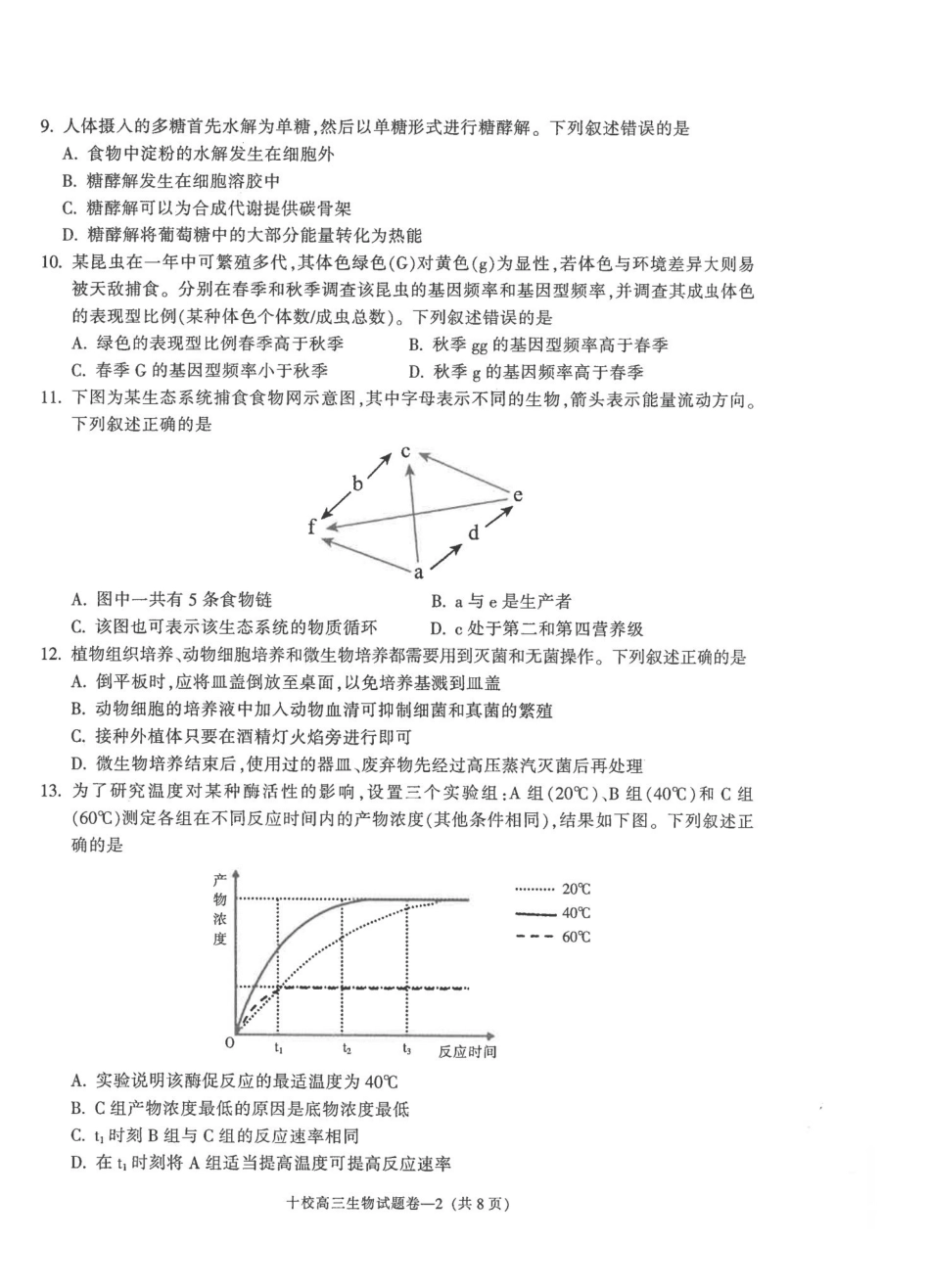 金华十校2026年4月高三模拟考试生物.pdf_第2页