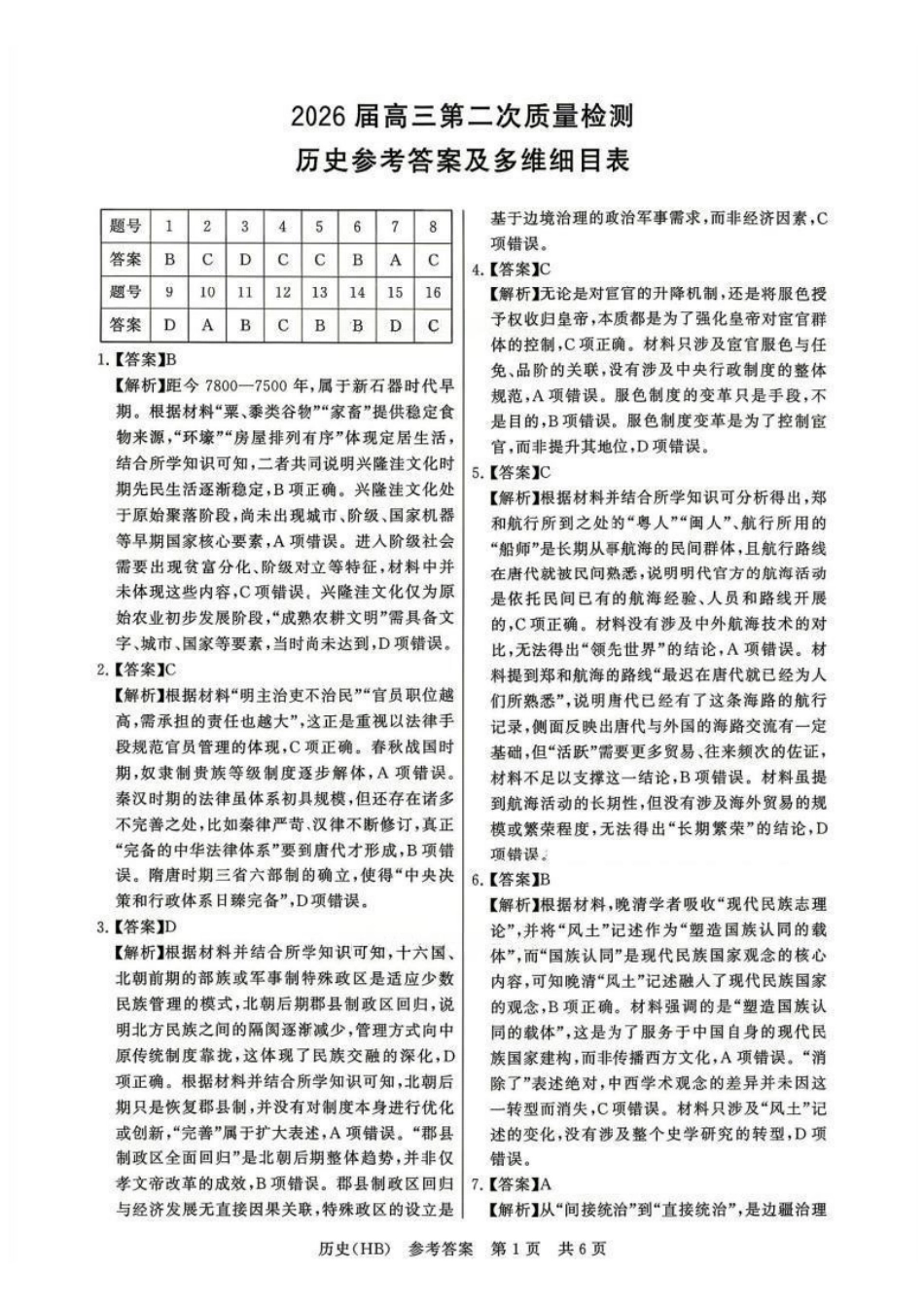 历史(湖北、河北卷)答案【全国T8联考】【八大百强校联考】全国八八校2026届高三年级四月阶段性练习暨第二次质量检测(T8二模)(4.8-4.9).pdf_第1页