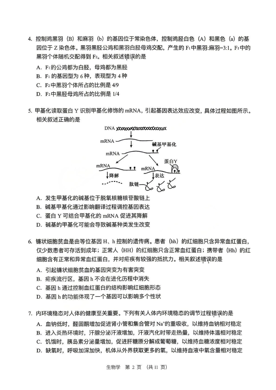 生物【北京卷】北京市门头沟区2026年高三年级综合练习((门头沟高三一模)(3.30-4.2).pdf_第2页