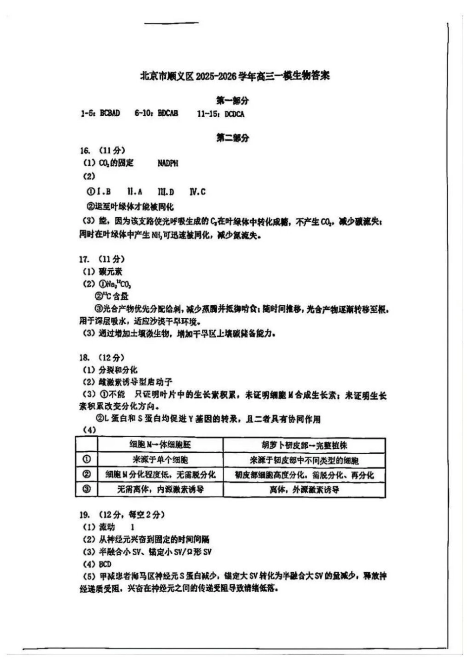生物【北京卷】北京市顺义区2026年高三年级统一测试试卷(顺义高三一模)(3.30-4.2)(1).docx_第1页