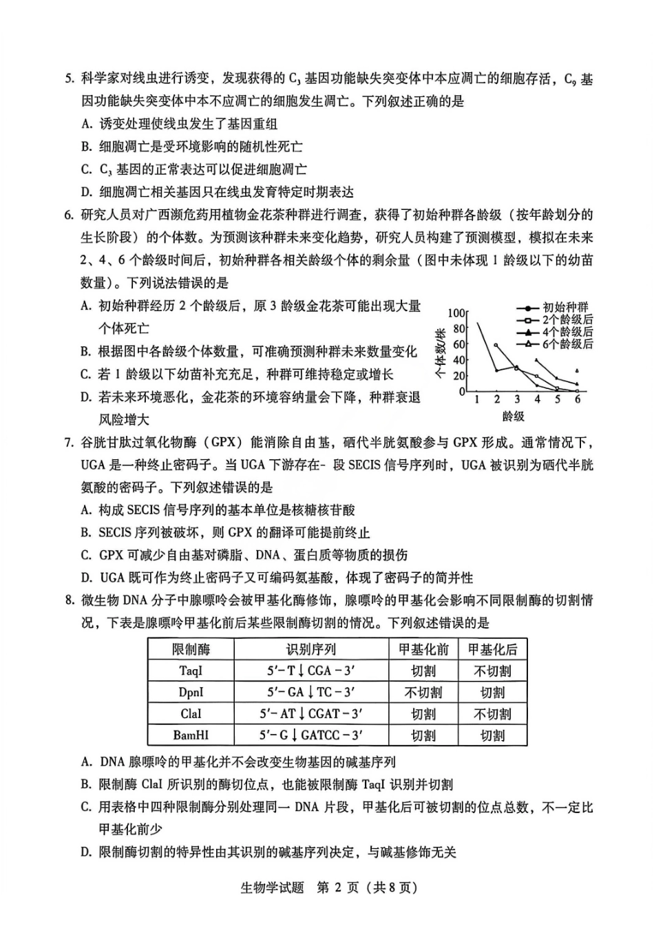 生物广西壮族自治区柳州市2026届高三年级3月末高考适应性考试(柳州三模)(3.30-3.31)(1).pdf_第2页