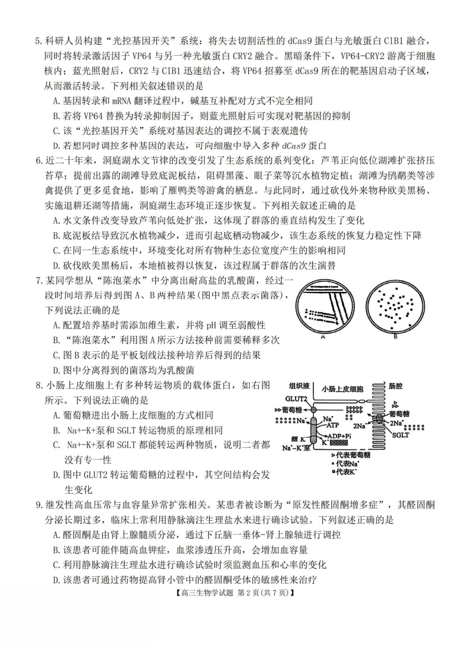 生物湖南天壹名校联盟2026届高三年级3月质量检测(3.30-3.31).pdf_第2页