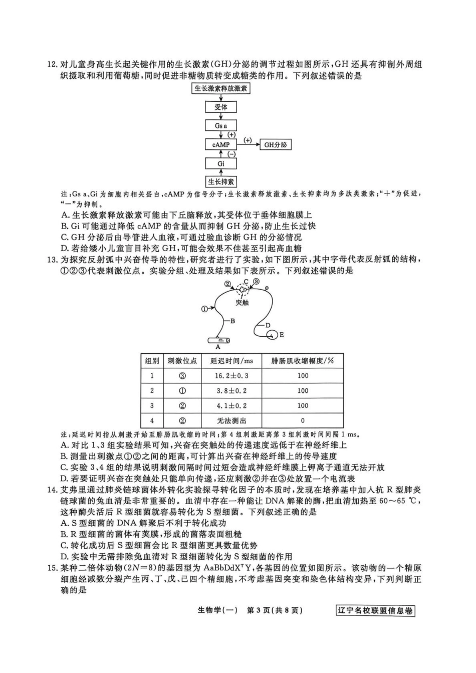 生物信息卷（一）+答案【信息卷】辽宁名校联盟2026届高三下学期高考模拟卷（信息卷）.pdf_第3页