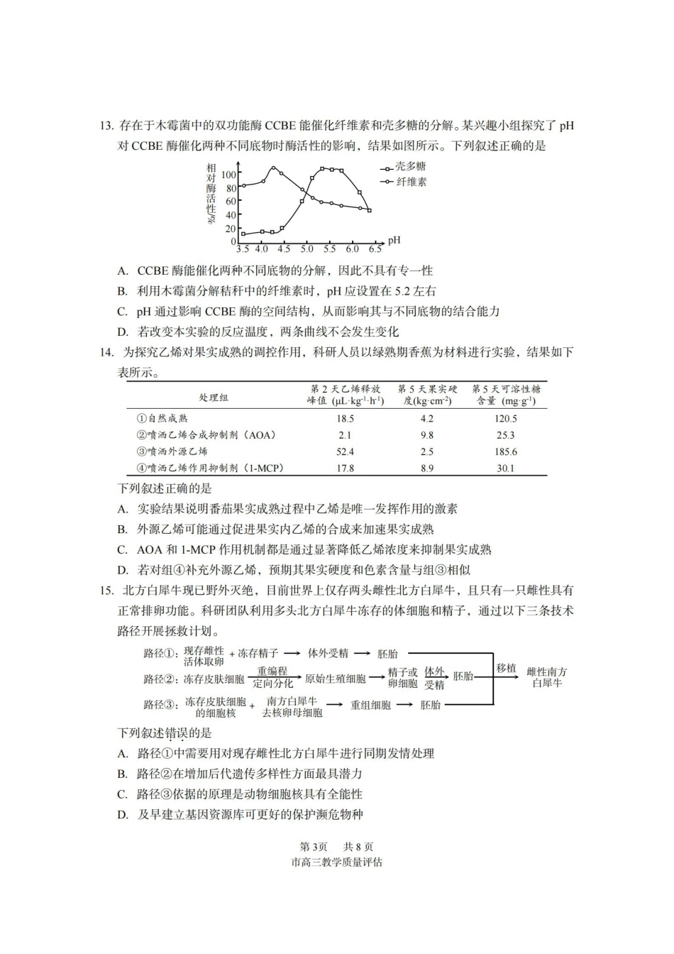 台州市2026届高三第二次教学质量评估试题生物.pdf_第3页