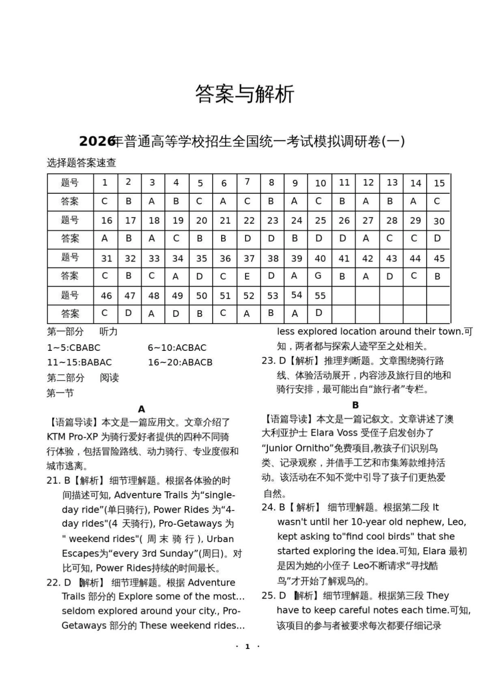 英语(二)答案辽宁衡水金卷(抚顺市清原满族自治县高级中学)2026年普通高等学校招生全国统一考试模拟调研卷(二)(3.27-3.28).pdf_第1页