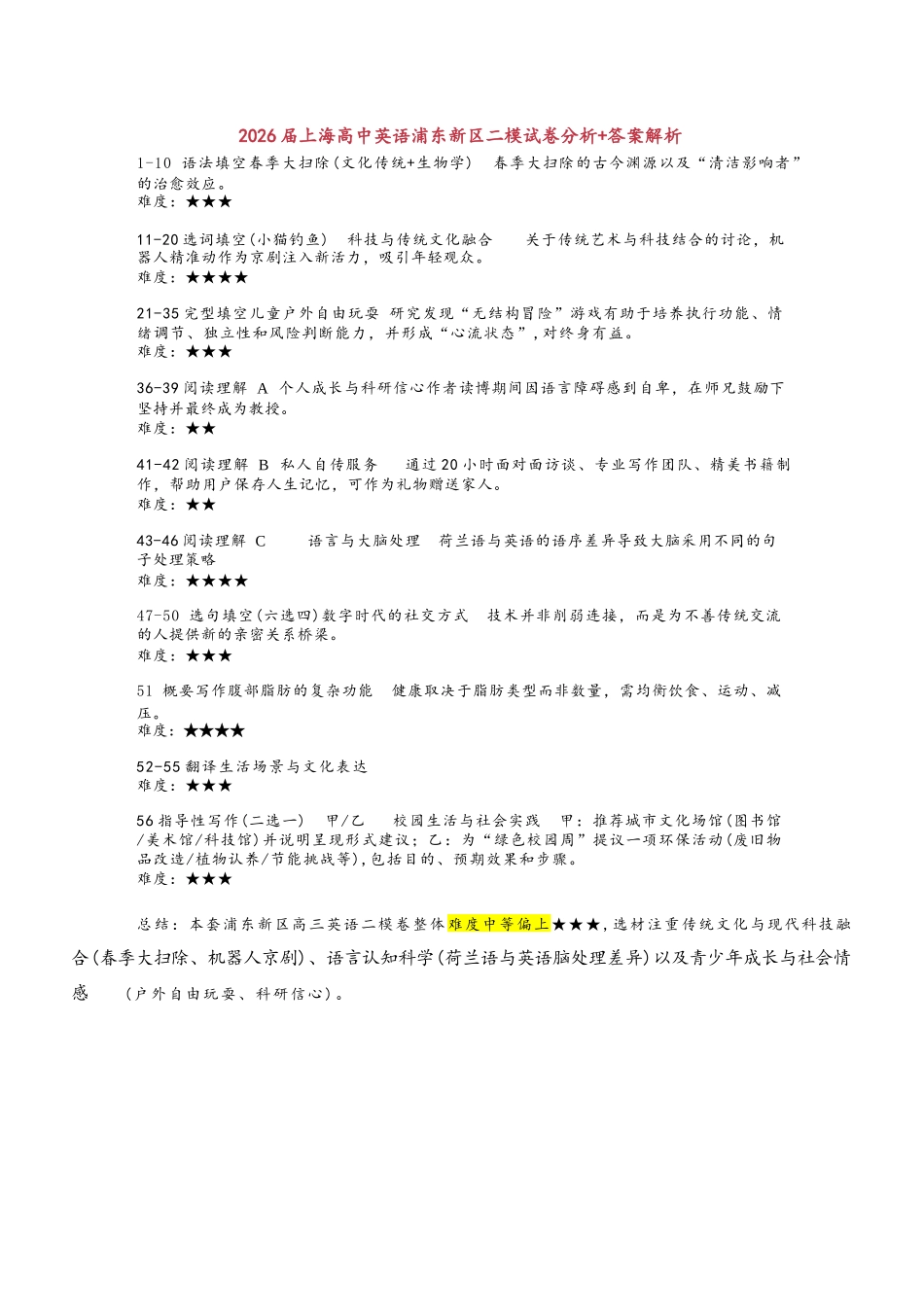英语+解析答案【上海卷】上海市浦东新区2026届高三年级2025学年第二学期期中考试暨二模考试(浦东二模)(4.1-4.3)).docx_第1页