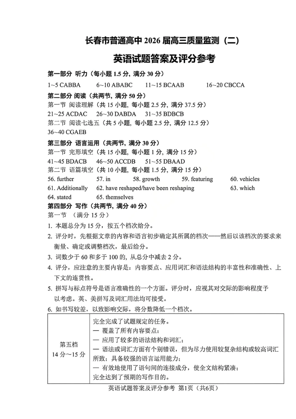 英语吉林长春市2026届高三年级质量监测(二)（长春二模）(4.7-4.9)(1).pdf_第1页