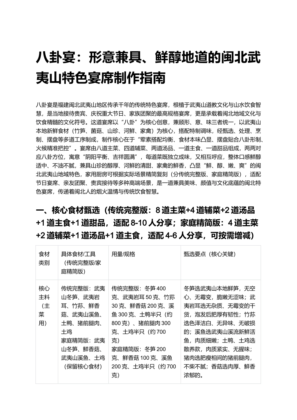 八卦宴：形意兼具、鲜醇地道的闽北武夷山特色宴席制作指南.docx_第1页