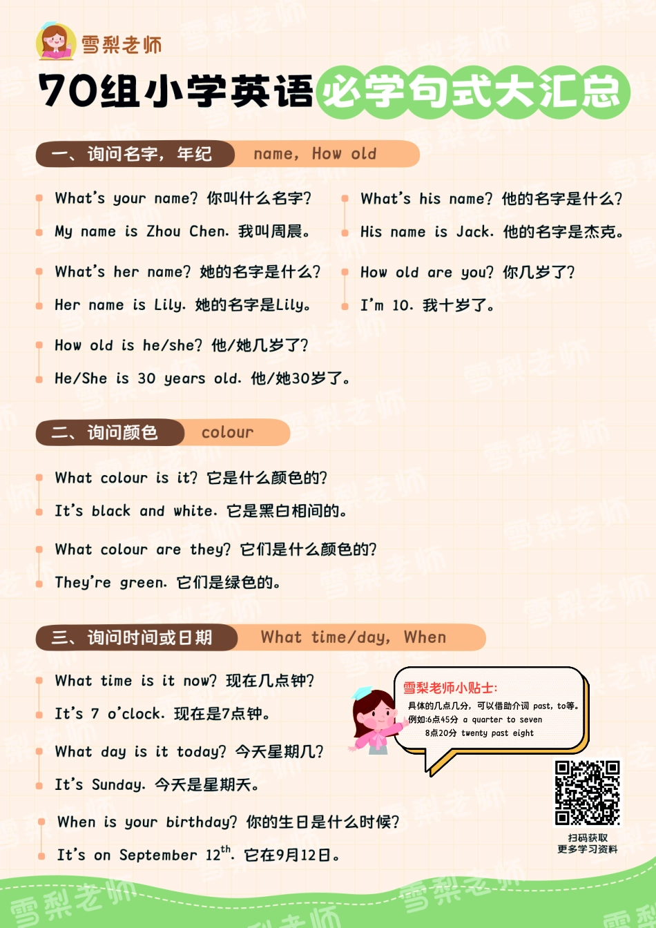 【雪梨老师21】70组小学英语必学句式大汇总(1).pdf_第1页