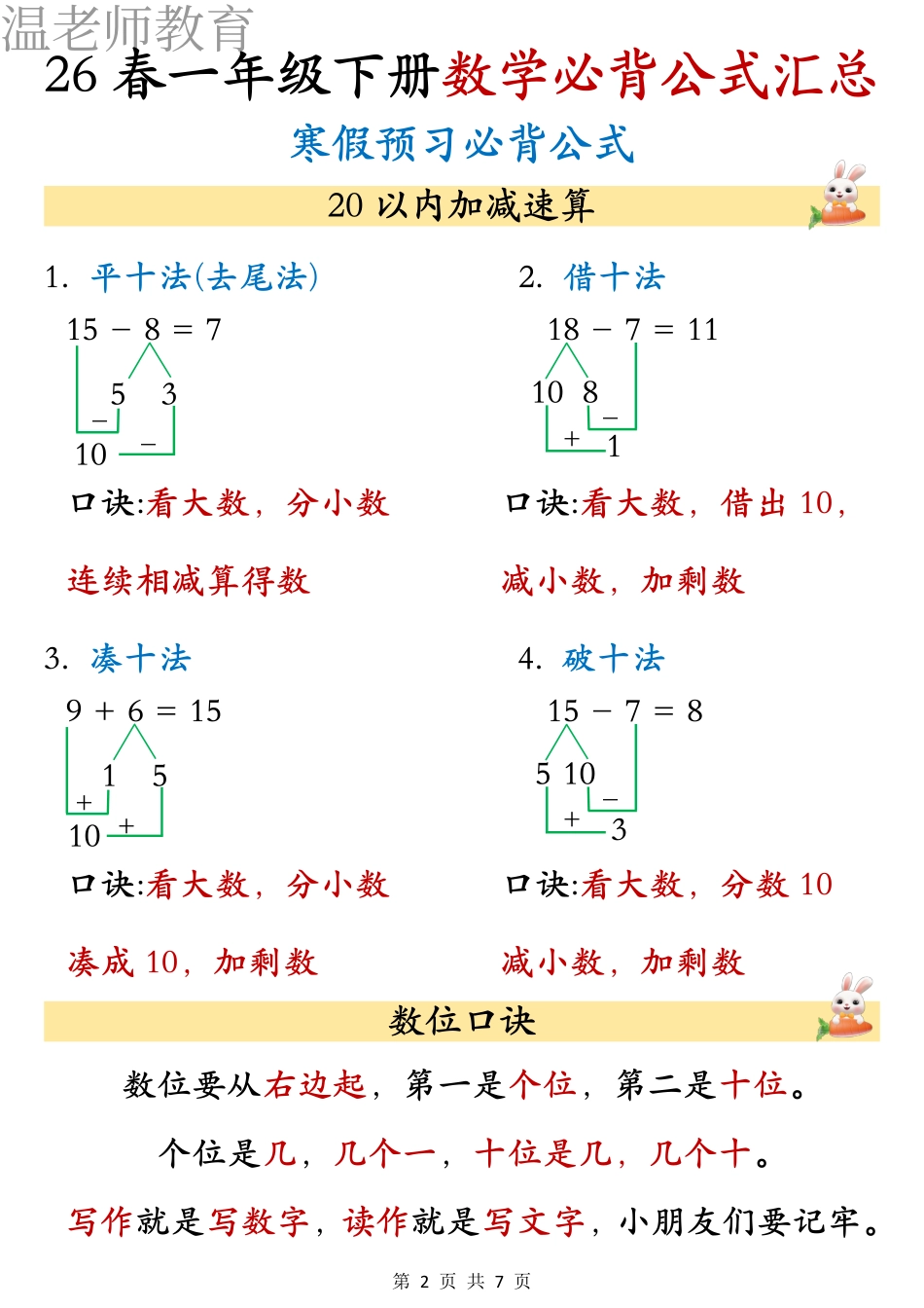 26春一年级下册数学必背公式汇总(2).pdf_第2页