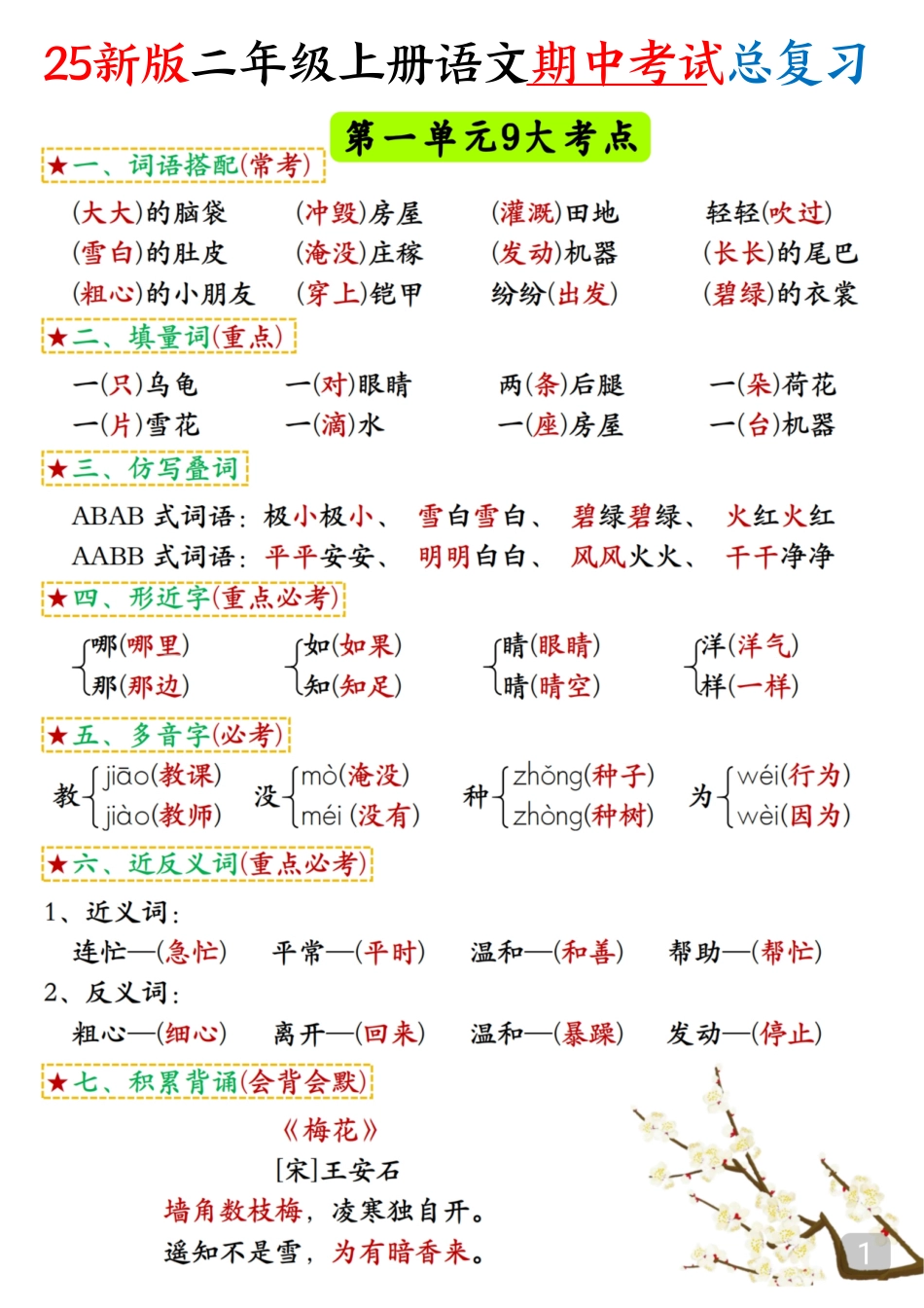 2025年新版二年级语文知识点总结(期中高频考点汇总)(1).pdf_第1页