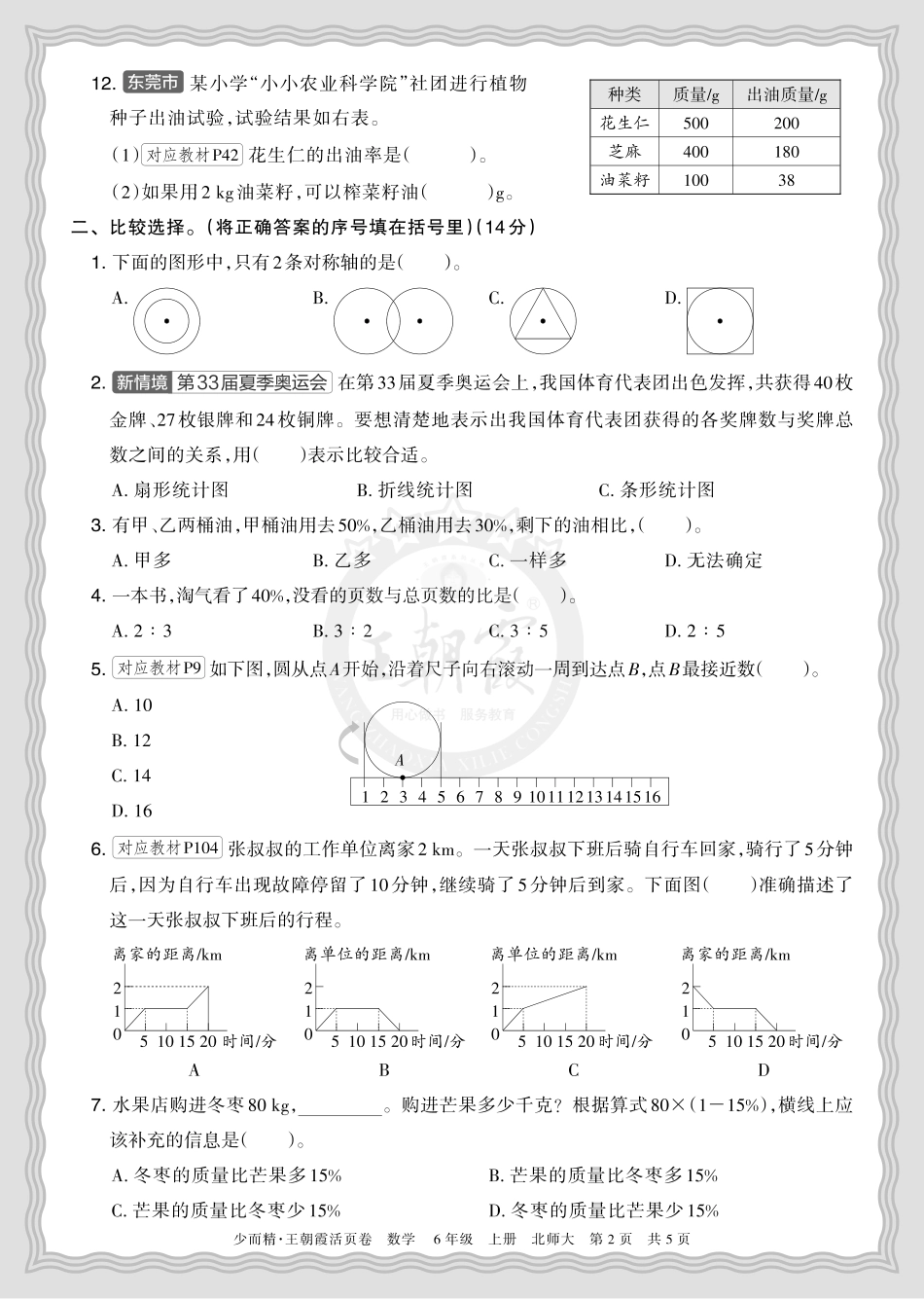 2025秋 六年级数学 北师版 第一学期期末摸底诊断卷（二）正文.pdf_第2页