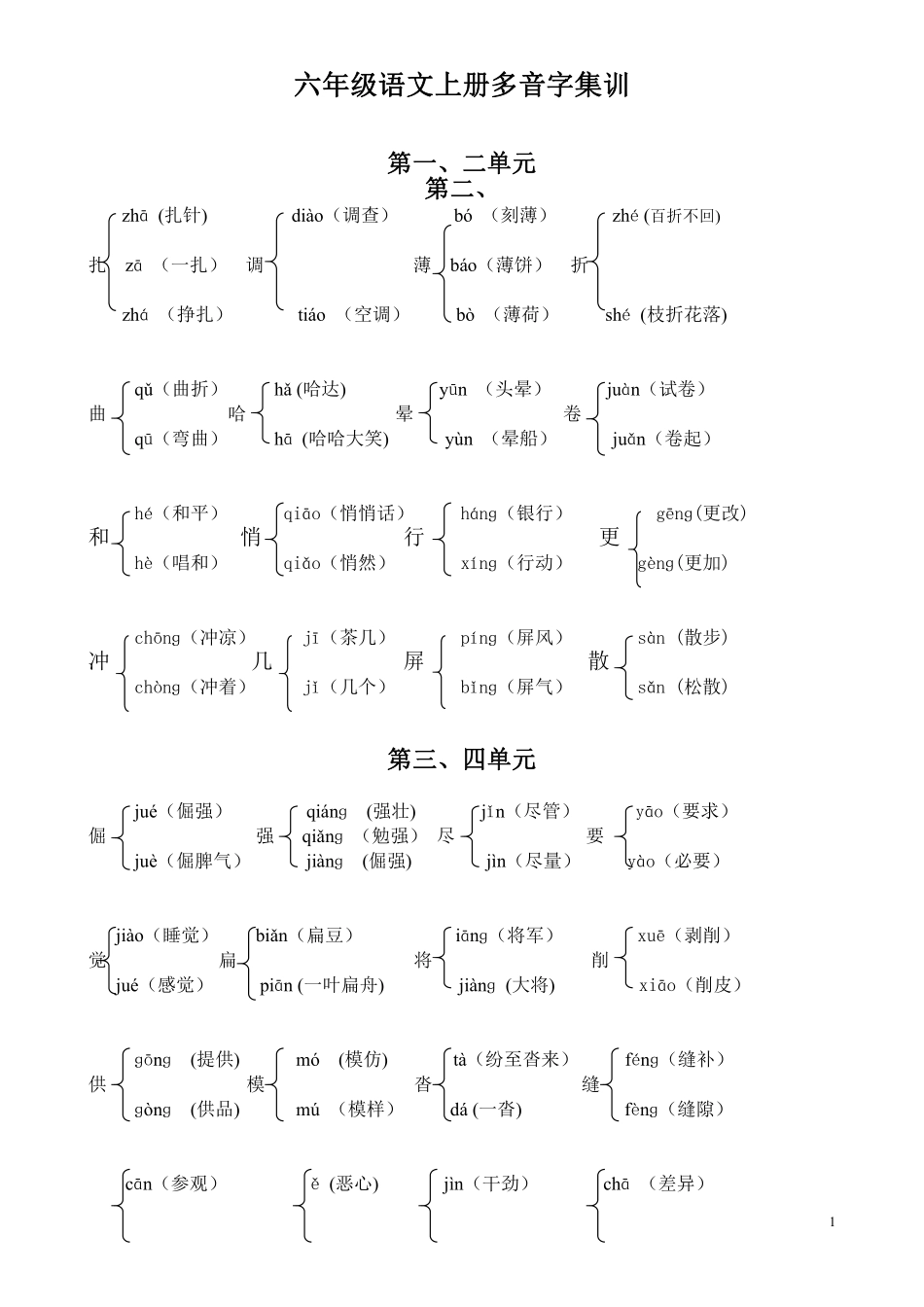 六年级语文上册多音字组词❤️(2).pdf_第1页