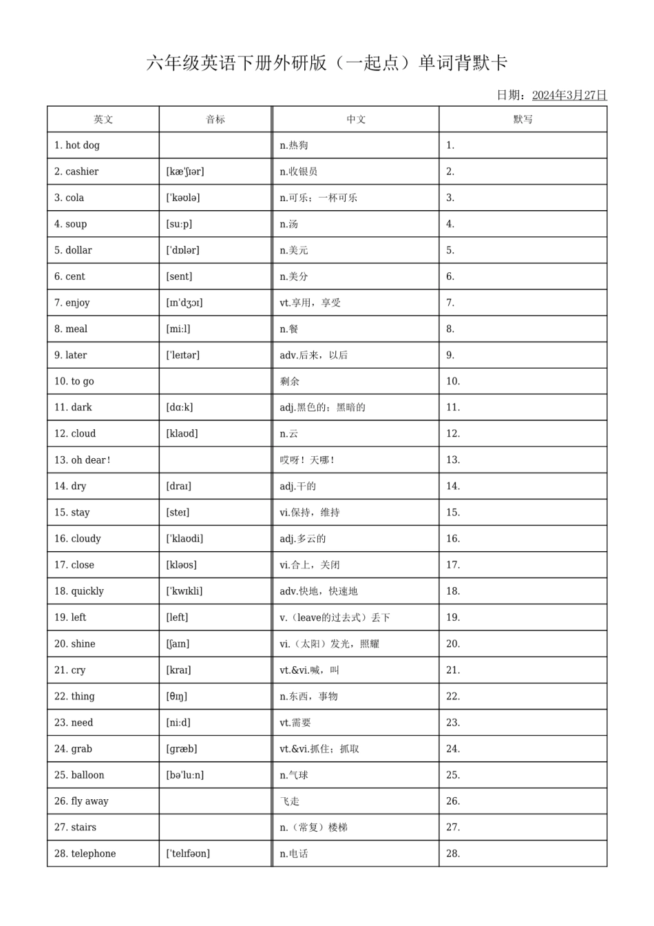 六下英语单词默背卡-【小张老师专属】.pdf_第1页