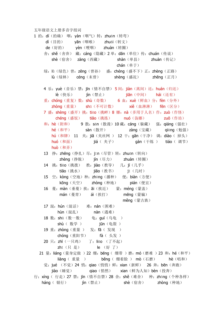 五年级语文上册多音字组词❤️(3).pdf_第1页