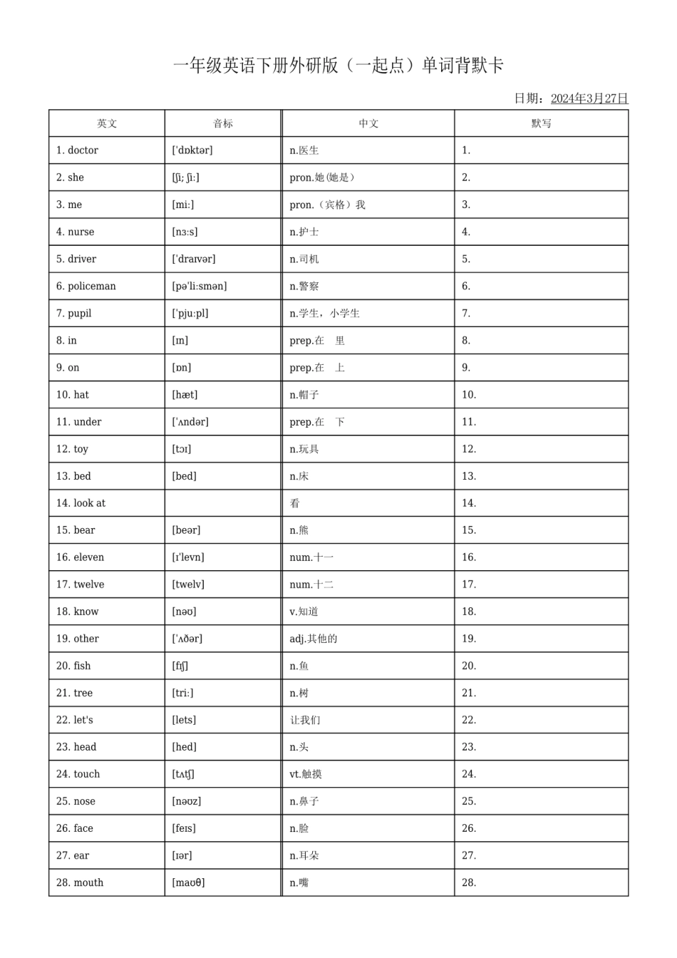 一下英语单词默背卡-【小张老师专属】.pdf_第1页