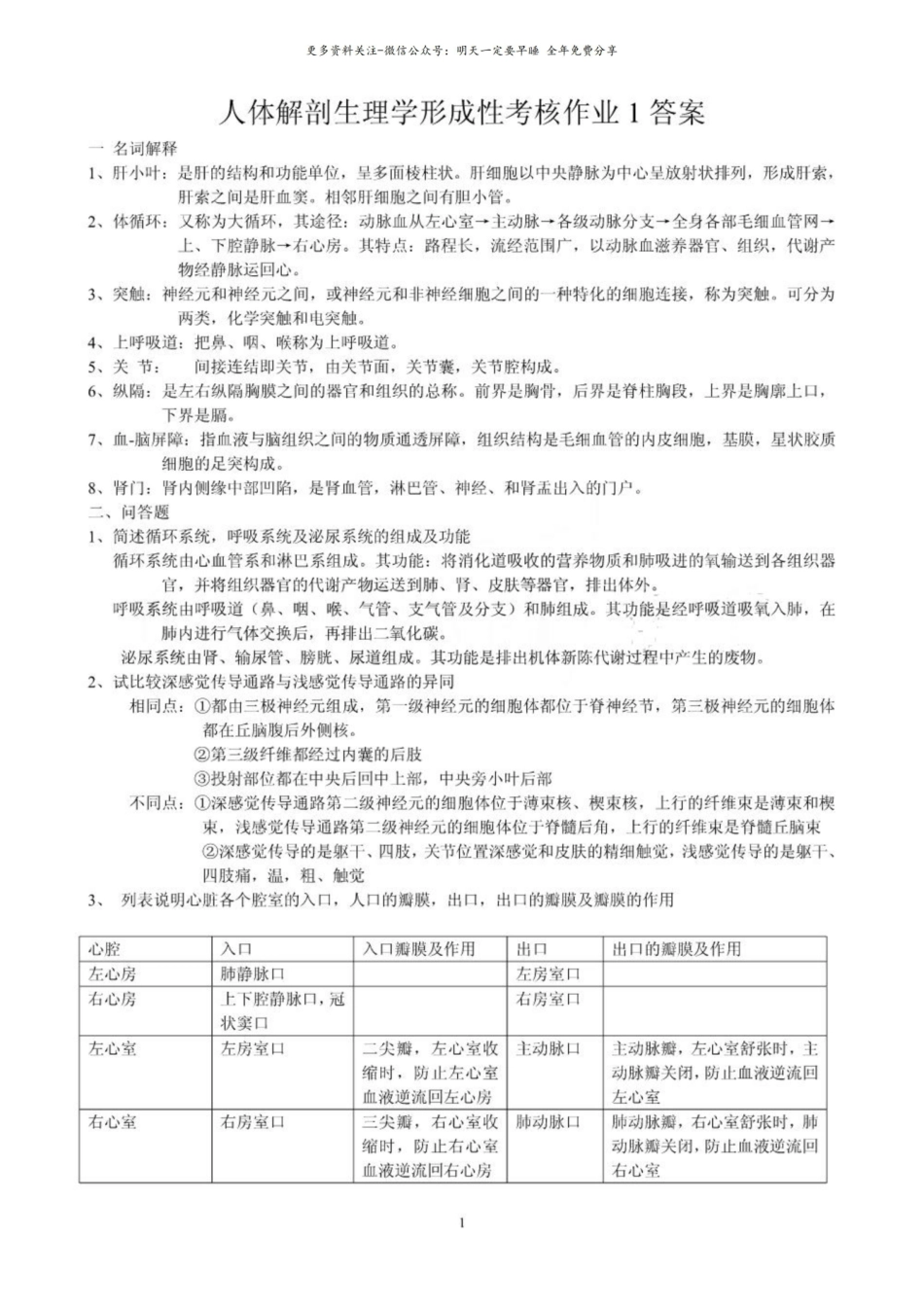 人体解剖生理学形成性考核册答案.pdf_第1页