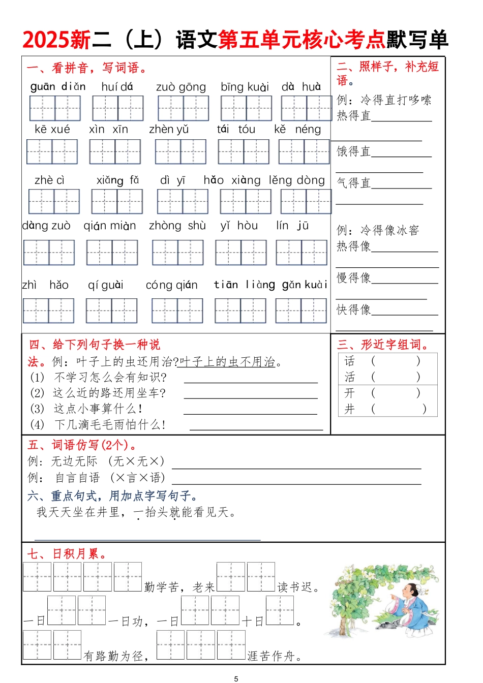 25秋二上语文5-8单元核心考点默写单.pdf_第1页