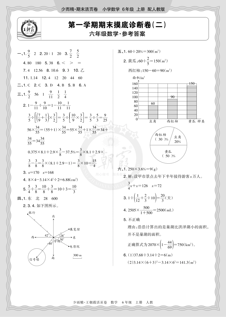 2025秋 六年级数学 人教版 第一学期期末摸底诊断卷（二）答案.pdf_第1页