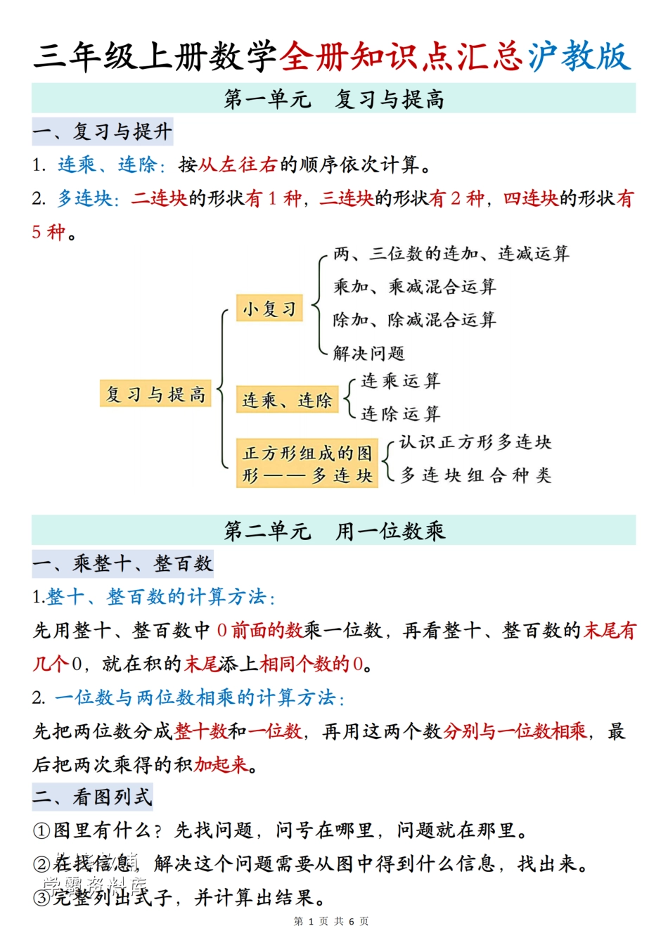 三年级（上）数学全册知识点汇总《沪教版》.pdf_第1页