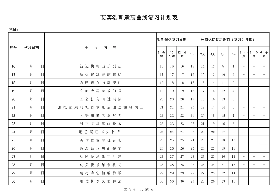 四五快读 艾宾浩斯遗忘曲线复习计划表.pdf_第2页