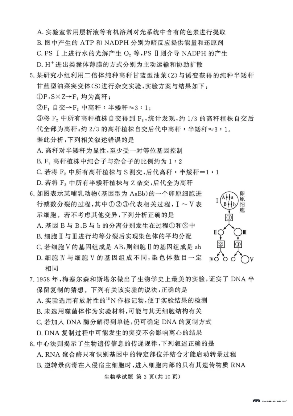 2025-2026学年高三下学期四月阶段检测生物.pdf_第3页