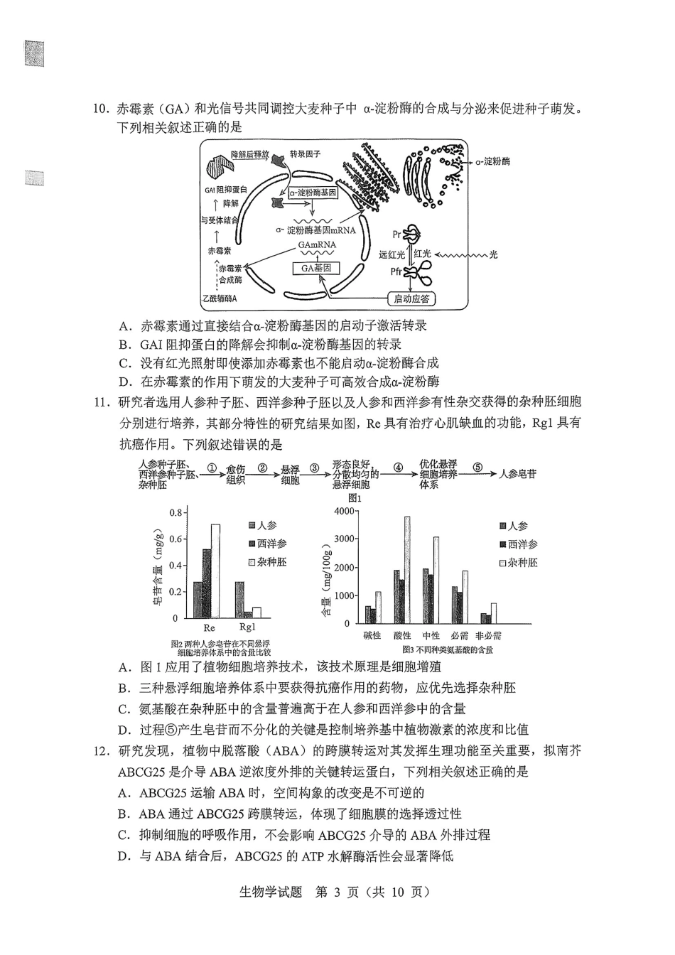 2026哈尔滨高三第一次模拟考试生物+答案.pdf_第3页