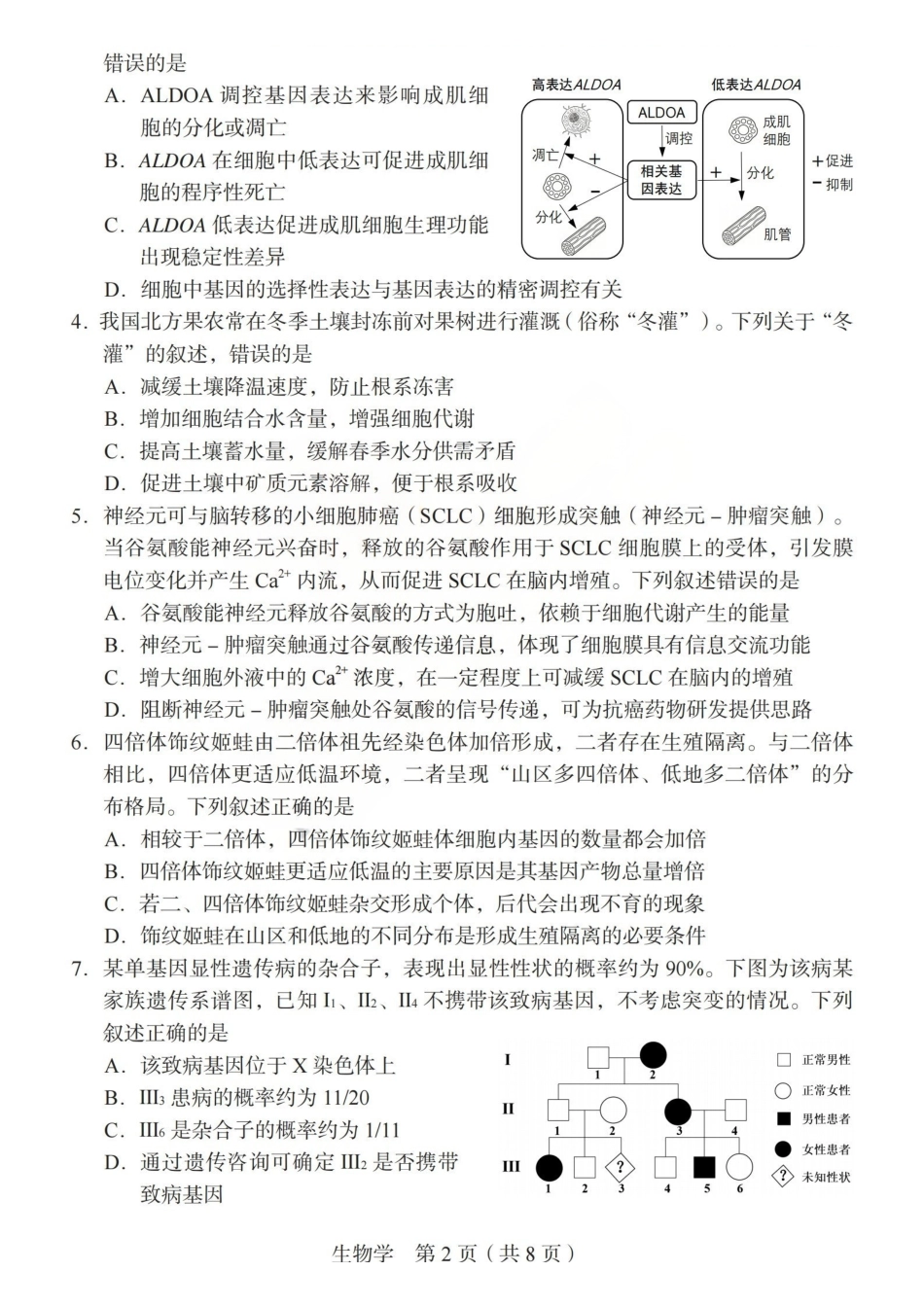 2026年山西普通高中学业水平选择性考试调研试题生物.pdf_第2页