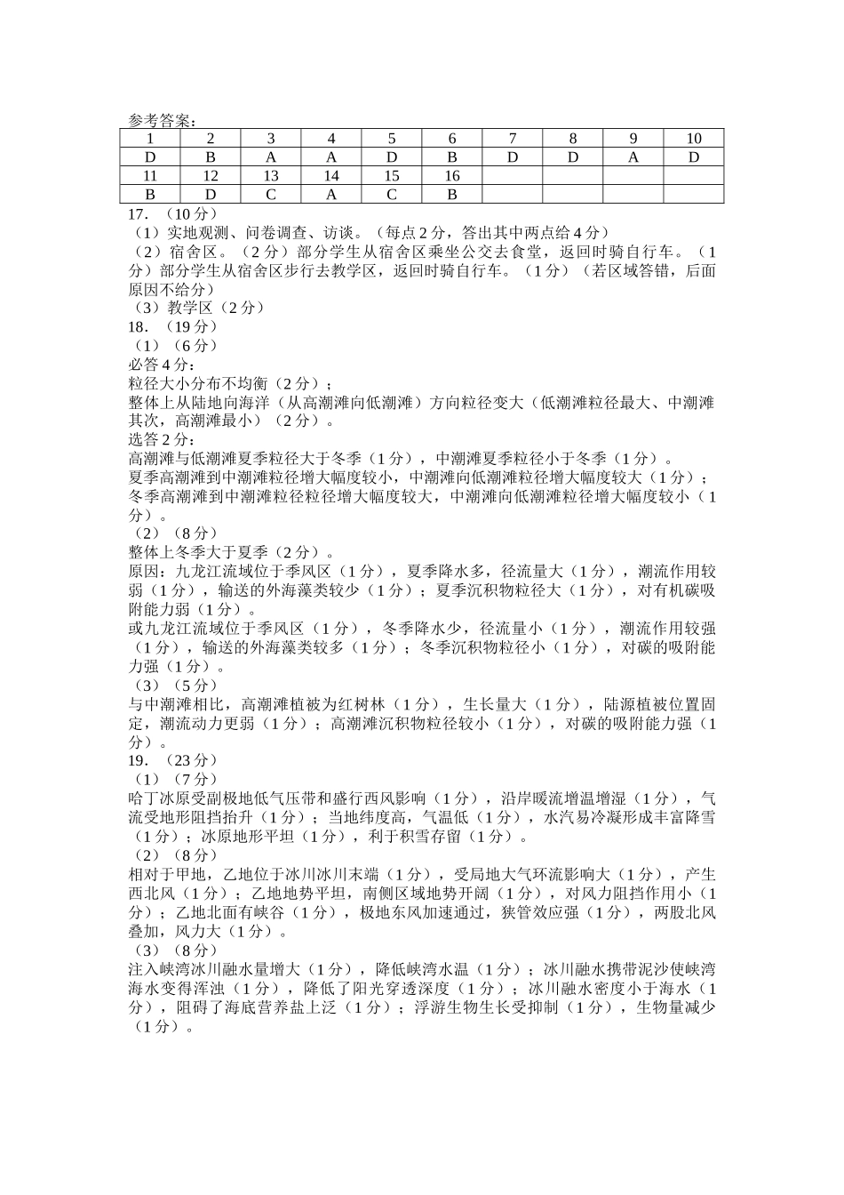 福州市2026届高中毕业班4月适应性练习地理答案.docx_第1页