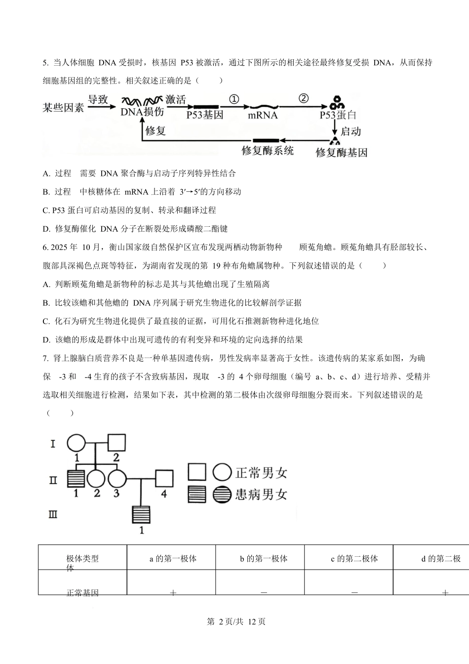 河北衡水市桃城区河北衡水中学2025-2026学年度高三年级下学期综合素质评价三生物学科.docx_第2页
