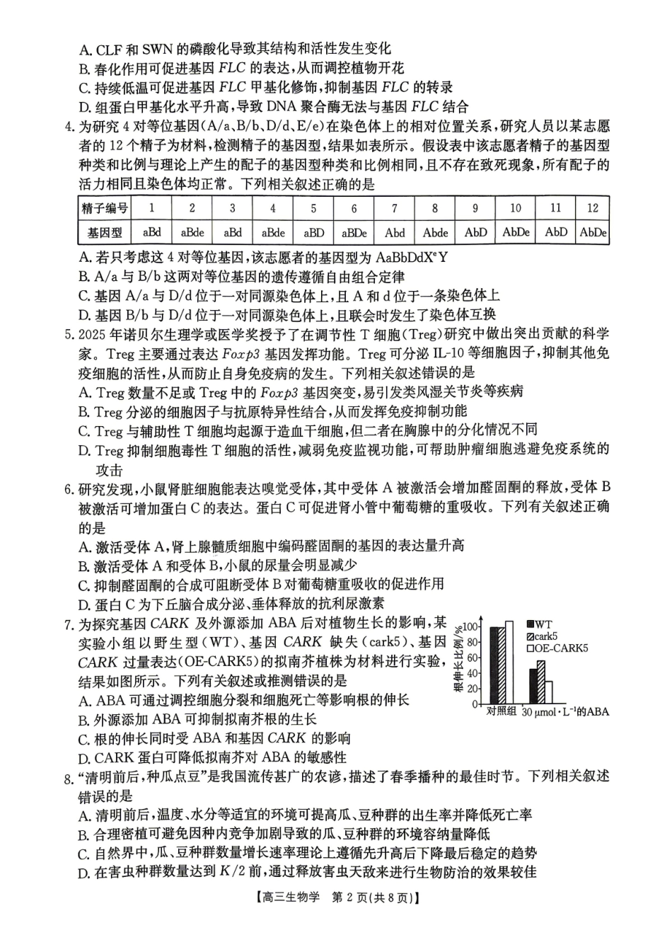 江西“三新”协同教研共同体2026届高三4月学科阶段训练（26-318C）生物.pdf_第2页