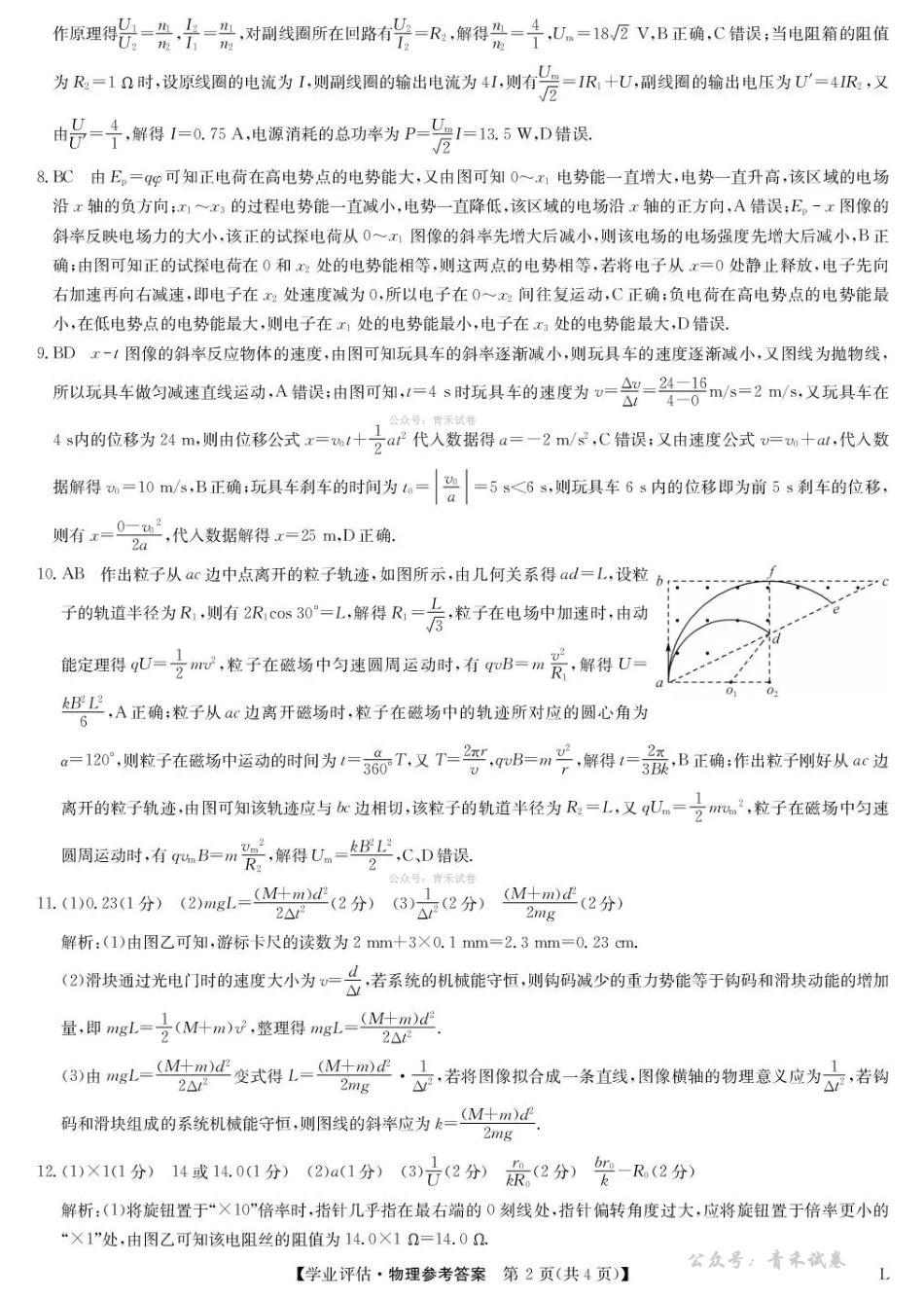 九师联盟2026届高三下学期4月学业评估物理答案.pdf_第2页
