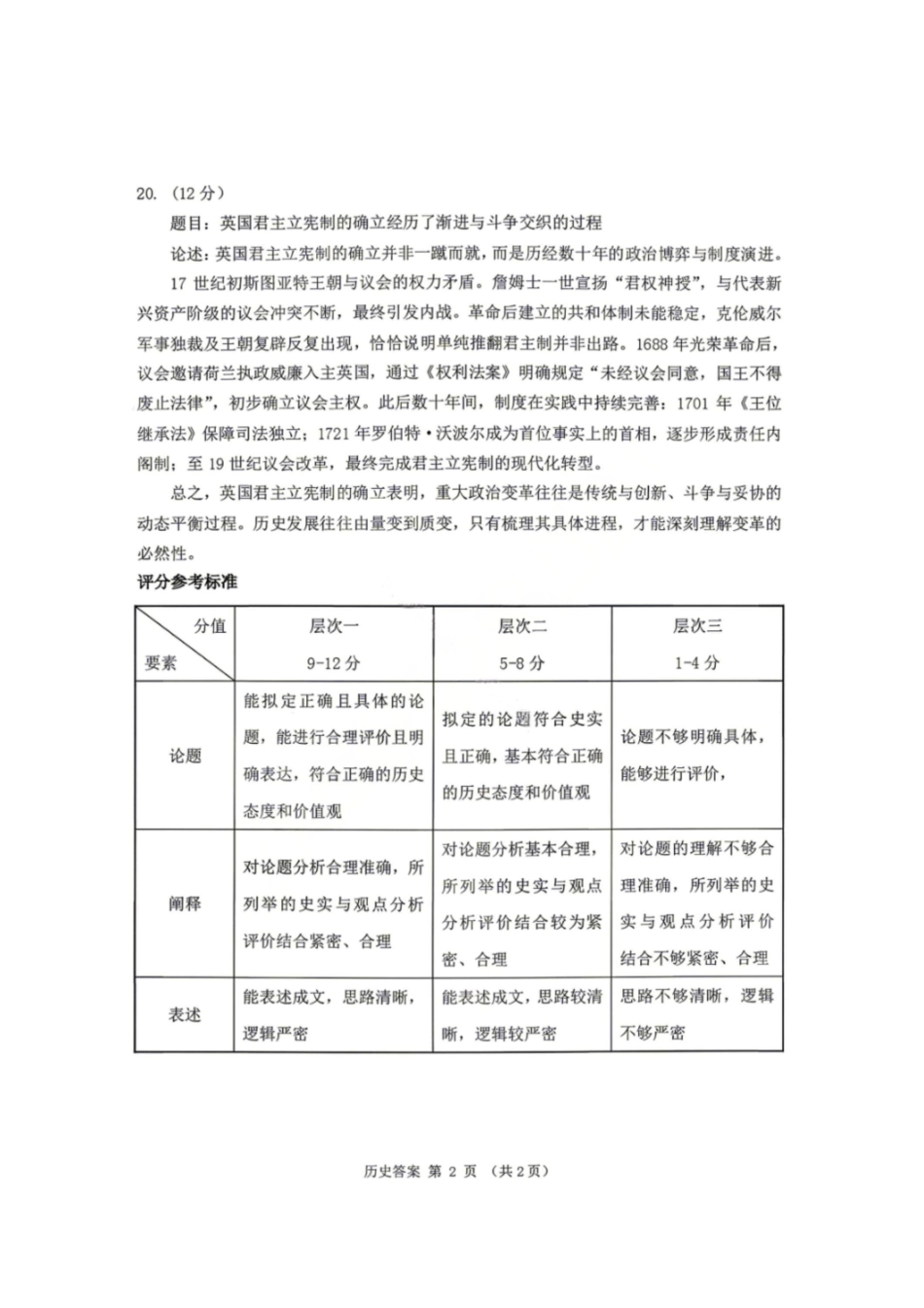 历史甘肃2026年高三年级第二次模拟考试试题（甘肃二诊）(4.8-4.10)(1).pdf_第2页