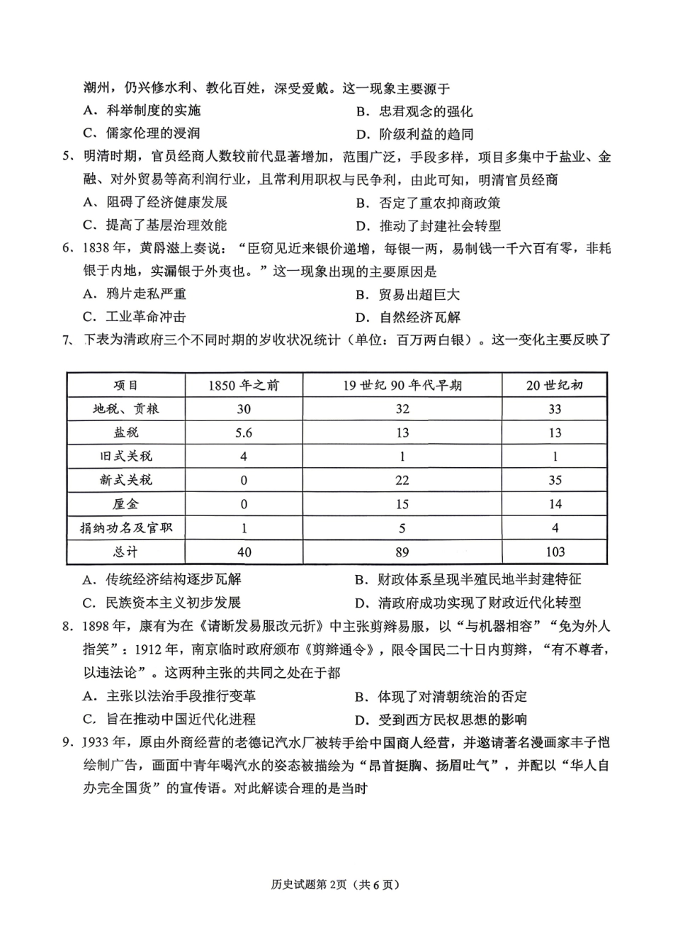 眉山市2026届高三第二次模拟测试历史.pdf_第2页
