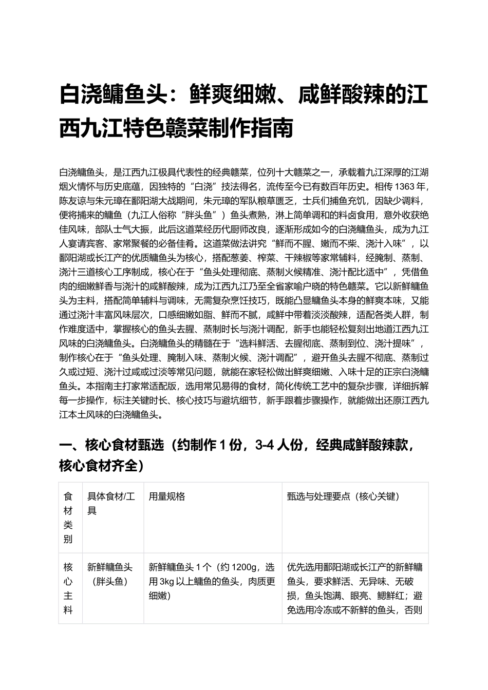 白浇鳙鱼头：鲜爽细嫩、咸鲜酸辣的江西九江特色赣菜制作指南.docx_第1页