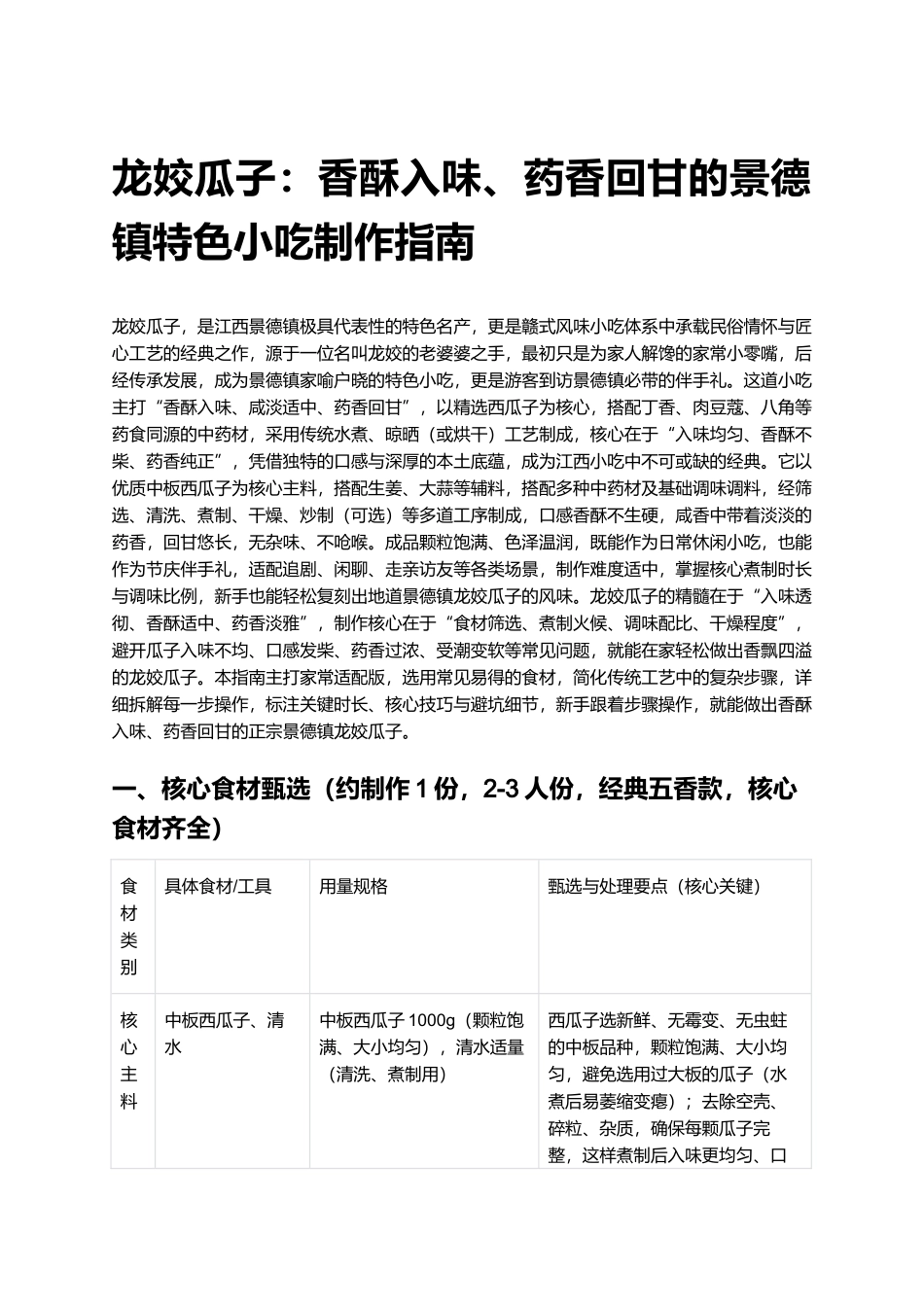 龙姣瓜子：香酥入味、药香回甘的景德镇特色小吃制作指南.docx_第1页