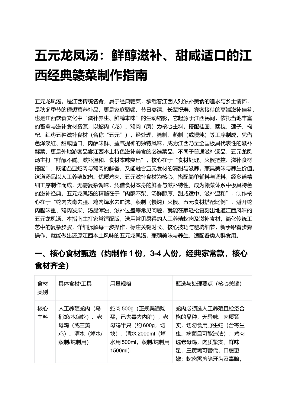 五元龙凤汤：鲜醇滋补、甜咸适口的江西经典赣菜制作指南.docx_第1页
