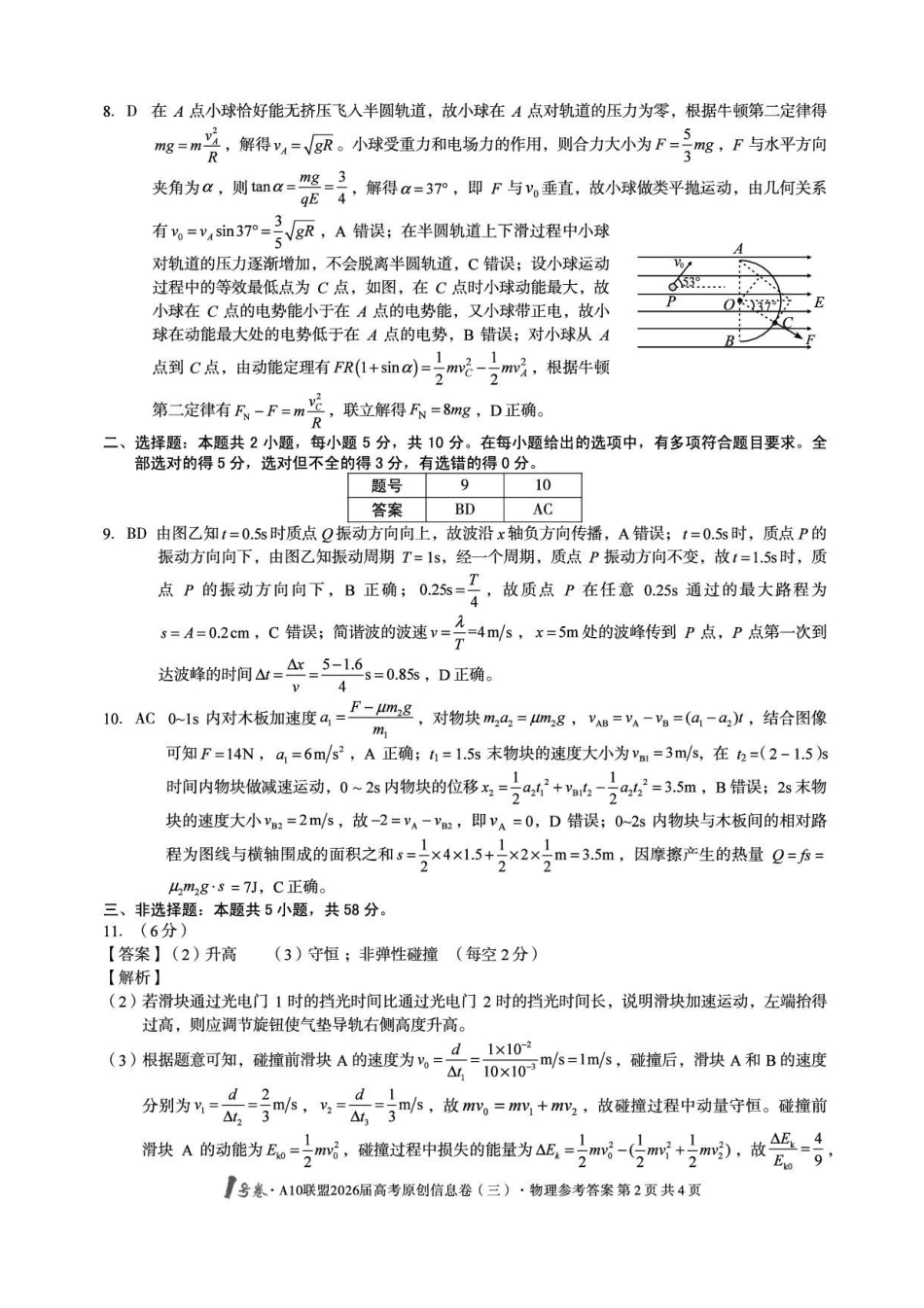 1号卷A10联盟2026届高考原创信息卷（三）物理答案.pdf_第2页