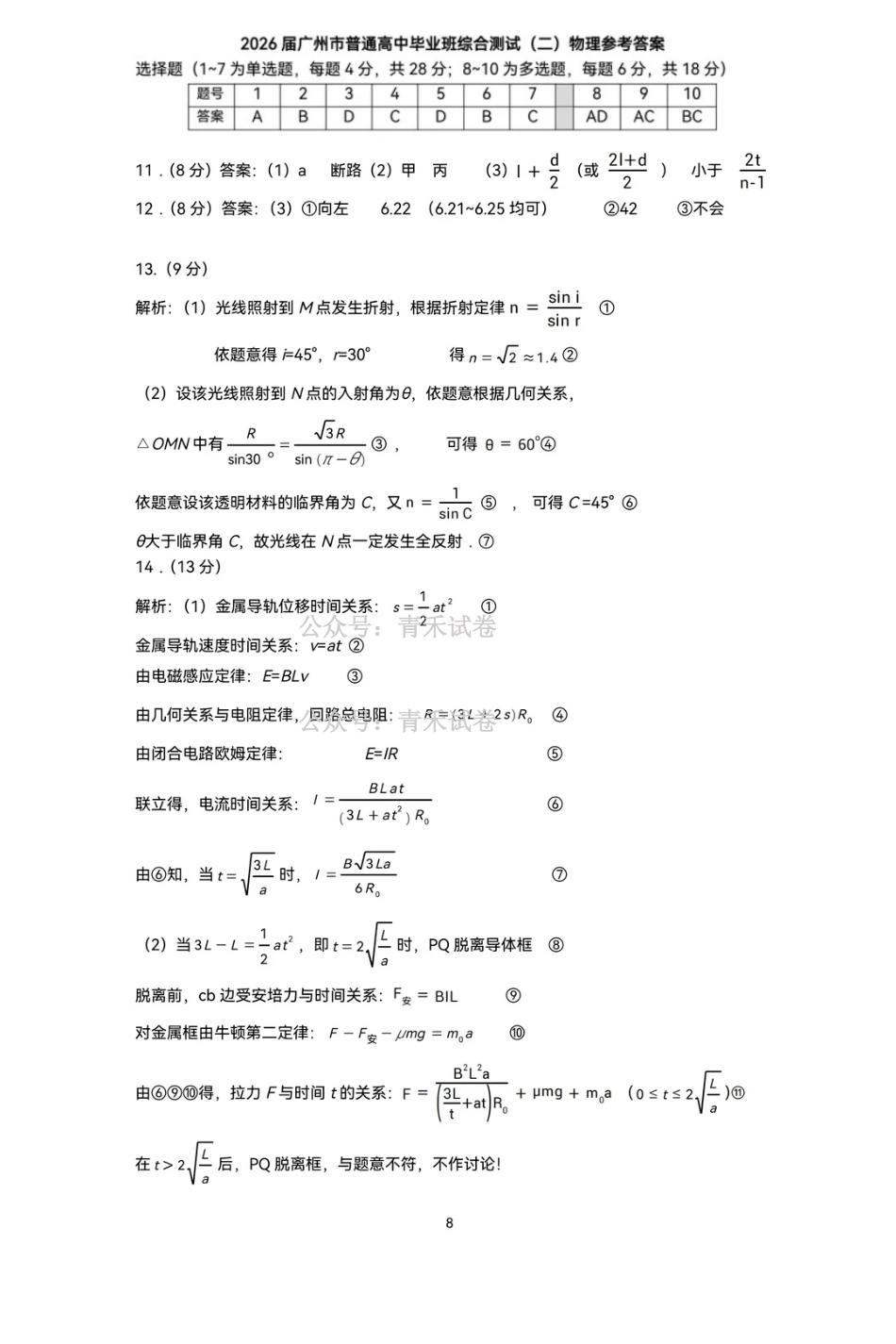 2026年广州市普通高中毕业班综合测试（二）物理答案.pdf_第1页