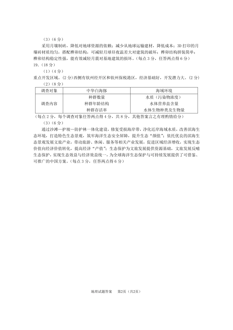 2026年合肥市高三第二次教学质量检测地理答案.pdf_第2页
