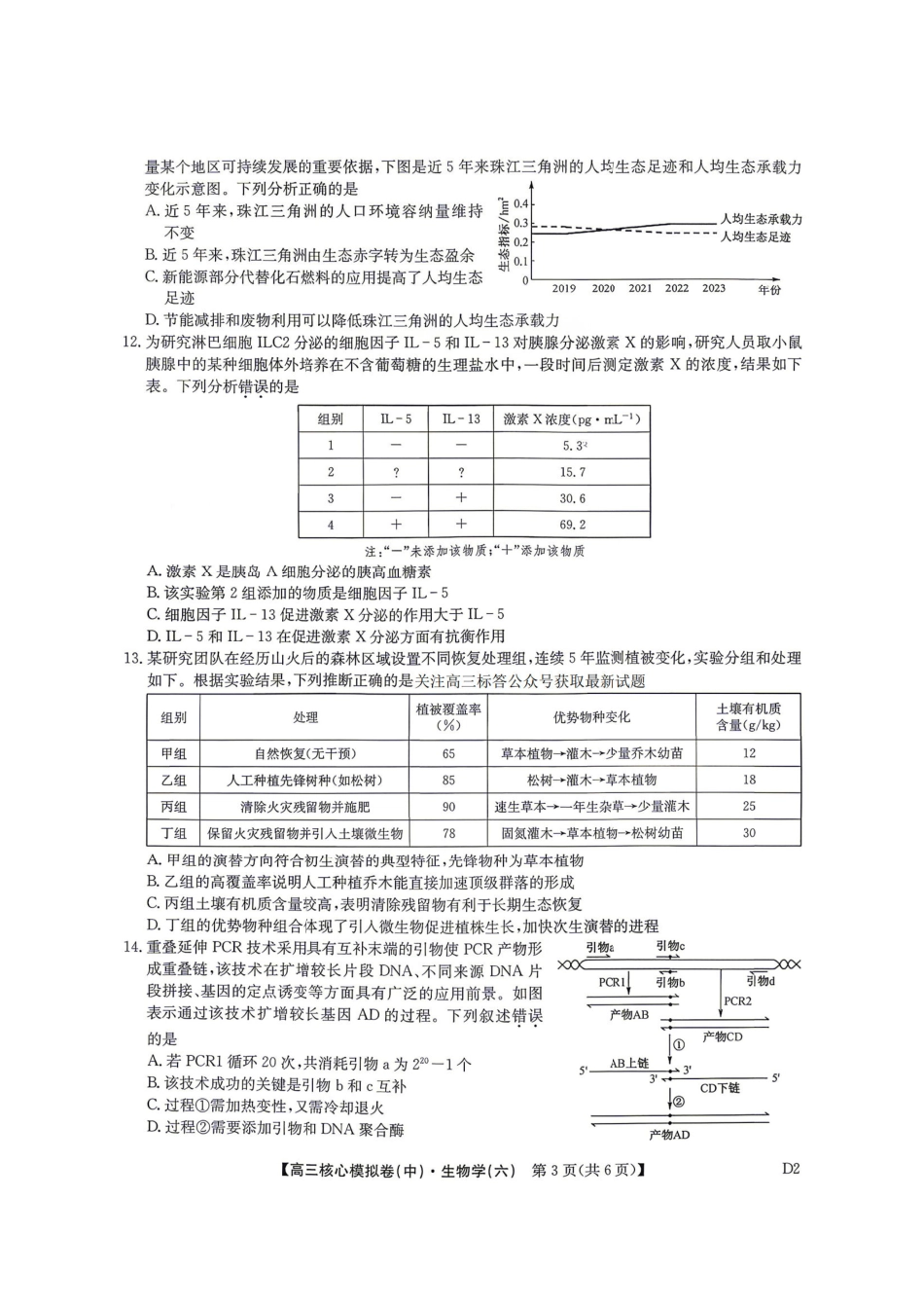 2026年九师联盟高三核心模拟卷中（六）生物.pdf_第3页