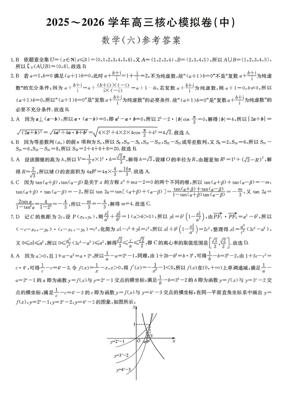 2026年九师联盟高三核心模拟卷中（六）数学答案.pdf_第1页