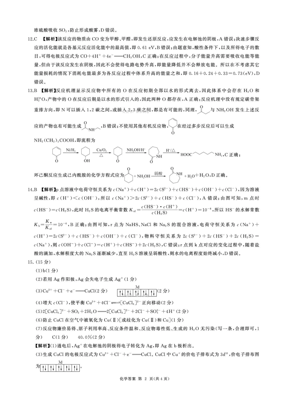 百师联盟2026届高三下学期考前适应性训练（一）化学答案.pdf_第2页